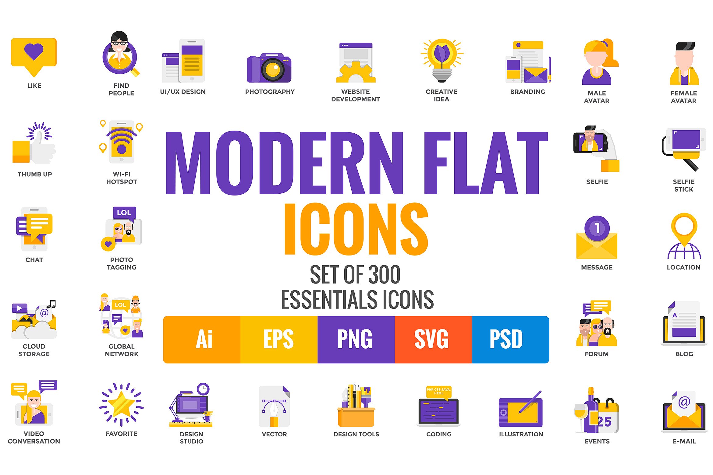 配色大胆前卫现代矢量图标合集 Big Collection of Modern icons