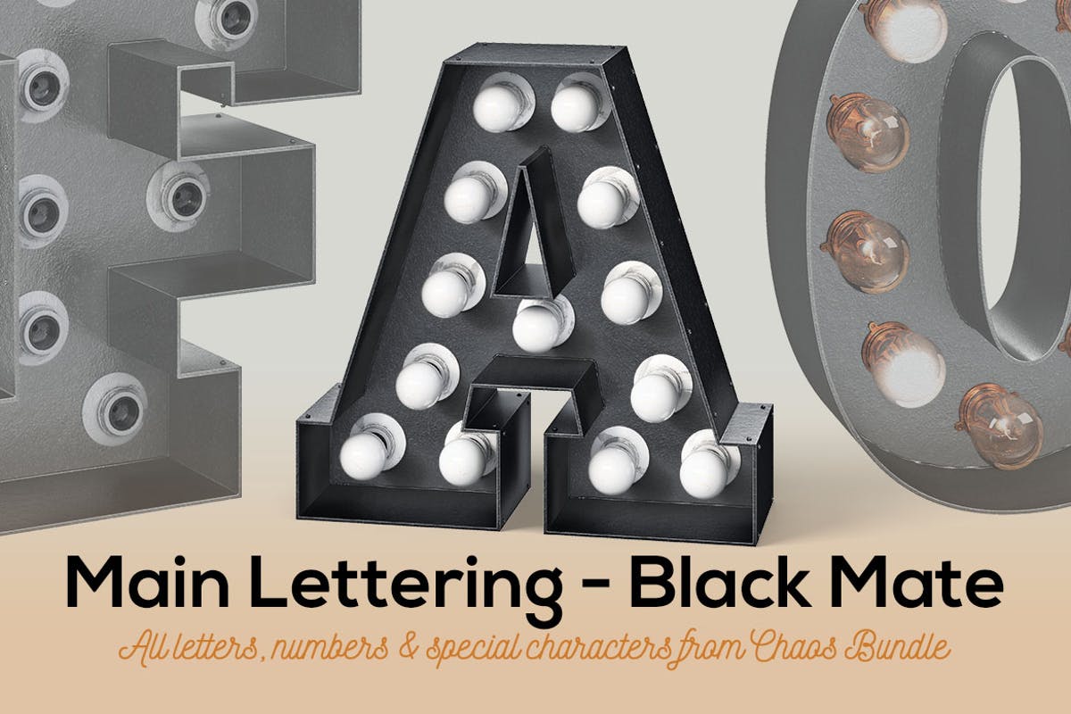 大帐篷灯泡装饰金属字体场景模板5 Marquee Light Bulbs Chaos 5 – Black Lettering