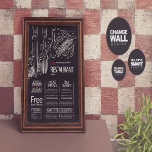西餐厅黑板粉笔手绘设计效果图展示样机模板 Chalkboard Restaurant Mockup