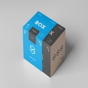3D正方形纸箱包装样机 Carton Box Mockup 100x100x100 & Wrapper