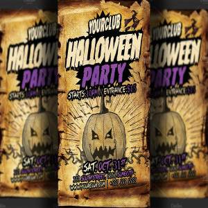 复古做旧万圣节派对活动推广传单模板 Halloween Party Flyer Template