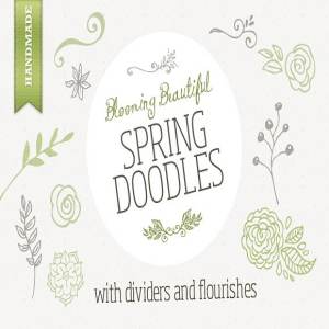 花朵叶子和花环简笔装饰素材 Spring Doodles