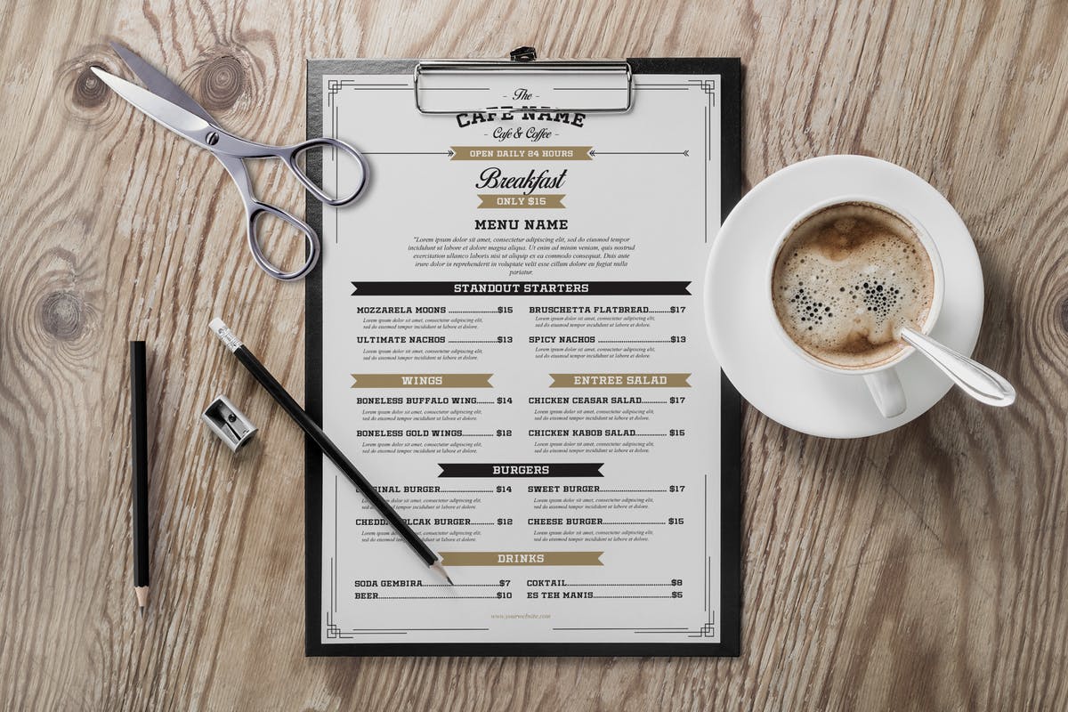 复古设计风格咖啡厅PSD菜单模板 Vintage Cafe & Cofee Menu