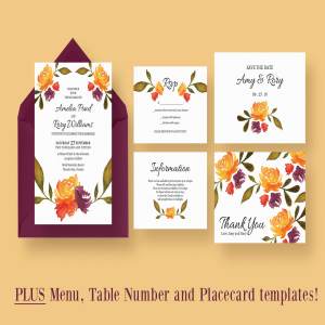 秋季水彩婚礼邀请函设计套装 Watercolour Fall Wedding Suite