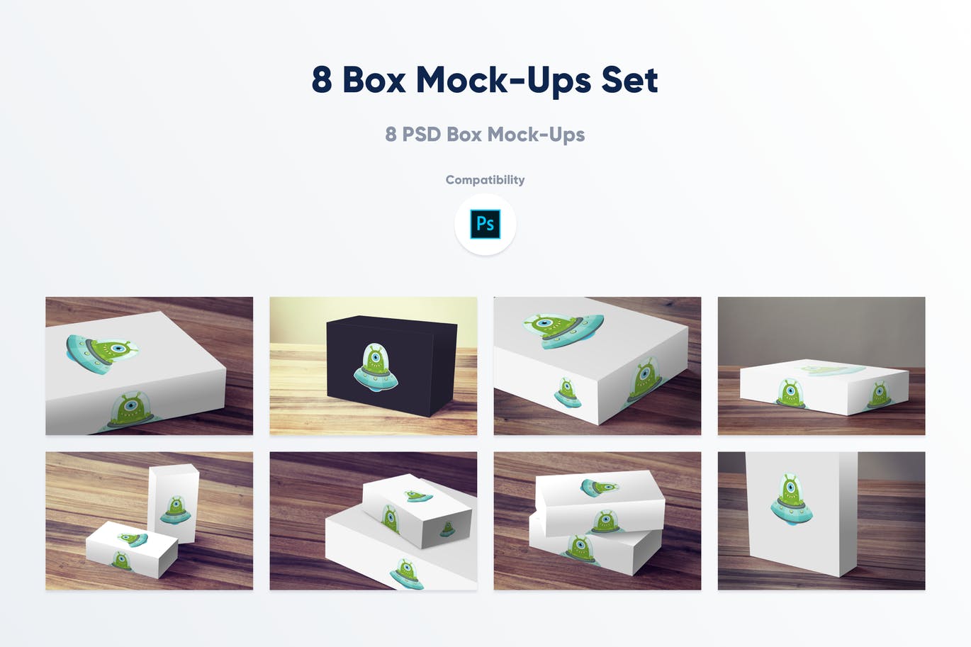 8个不同视角的产品包装盒样机模板 8 Box Mock-ups