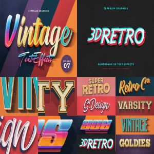 复古设计风格3D立体字体样式PSD分层模板v7 Vintage Text Effects Vol.7