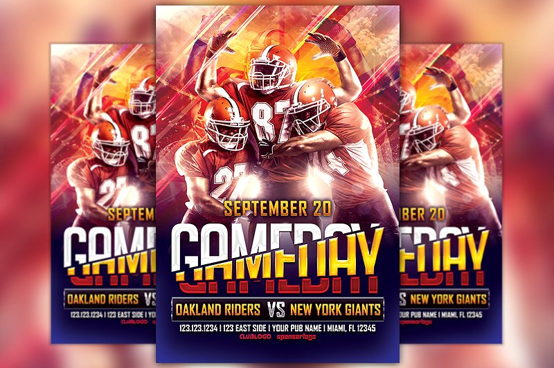 美式足球比赛体育活动传单模板 Football Game Day Flyer Template