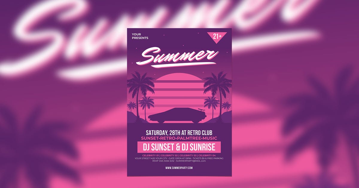 复古夏日活动聚会传单设计模板 Retro Summer Party