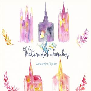 教堂和寺庙水彩画艺术剪切画 Churches Original watercolor Clipart