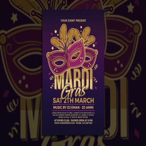 狂欢节面具舞会传单海报设计模板 Mardi Gras Flyer