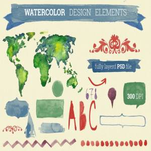 特色水彩手绘设计元素素材合集 Watercolor Design Elements