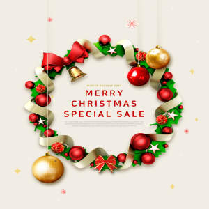 圣诞装饰花环圣诞促销活动海报设计模板