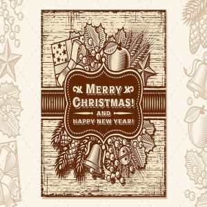 复古棕色圣诞快乐贺卡矢量设计模板 Merry Christmas Retro Card Brown插图1