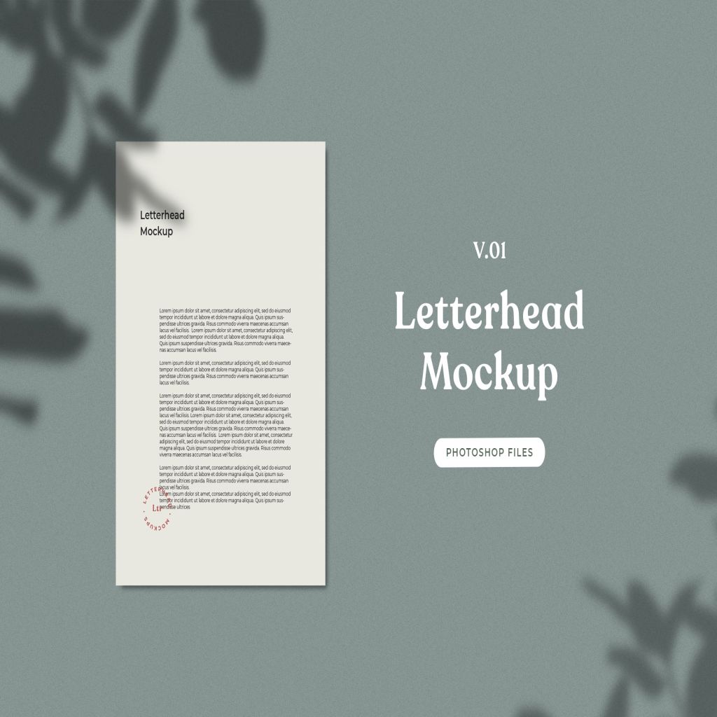 企业信纸信头设计展示植物阴影背景样机v01 ADL – Letterhead Mockup.v01插图