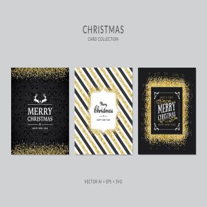 闪粉装饰风格圣诞节贺卡矢量设计模板 Christmas Greeting Card Vector Set