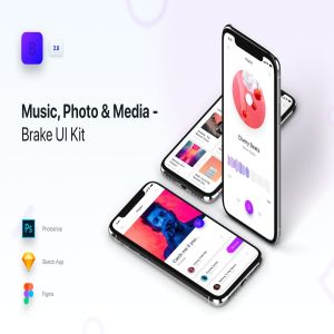 音乐、照片和媒体APP应用UI套件 Brake UI Kit 2.0 – Music, Photo & Media