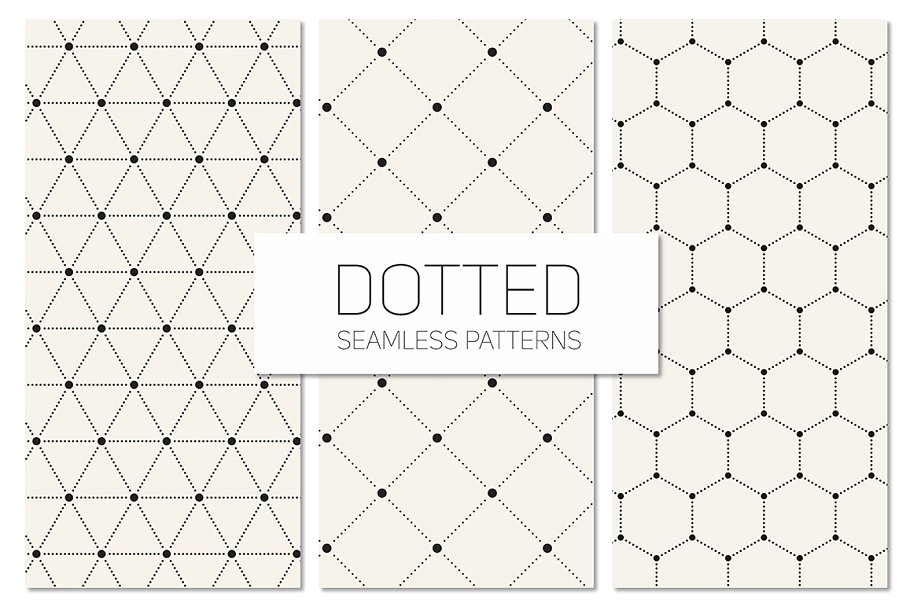 点与线的巧妙结合无缝纹理 Dotted Seamless Patterns. Set 6