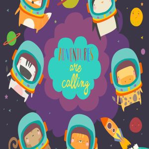 卡通动物太空员手绘插画素材 Cute animals in space. Funny animals wearing space