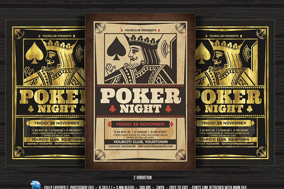 扑克爱好者之夜活动传单模板 Poker Night Flyer Template