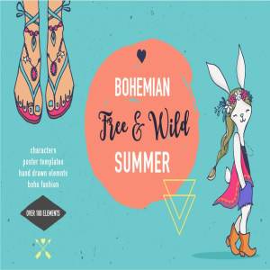 波希米亚夏天风格时尚服饰插画素材 Bohemian summer, huge bundle