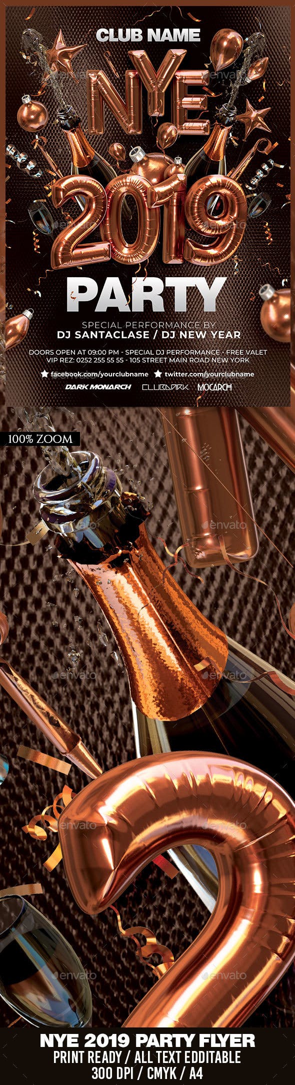 2019新年派对海报–铝箔气球主题 NYE 2019 Party [psd]