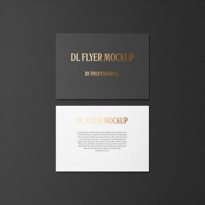 高端烫金DL传单铝箔冲压样机模板 DL Landscape Flyer With Foil Stamping Mockup