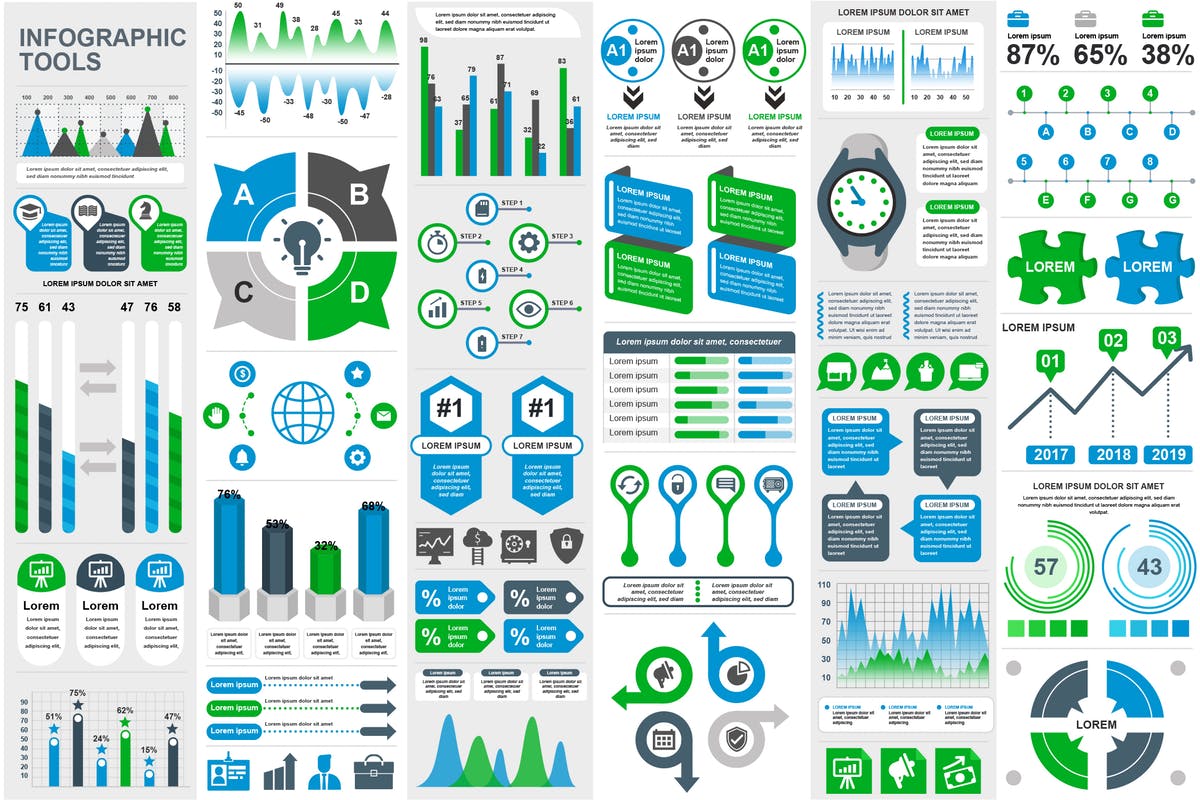 强大的幻灯片设计信息图表元素模板 Presentation Infographic Elements Template