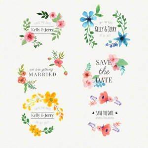 6个水彩婚礼标签 Floral watercolor wedding stickers set