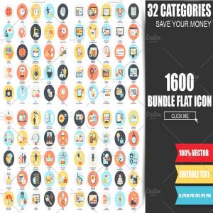 1600枚网站扁平化风格图标 Web Flat Icons