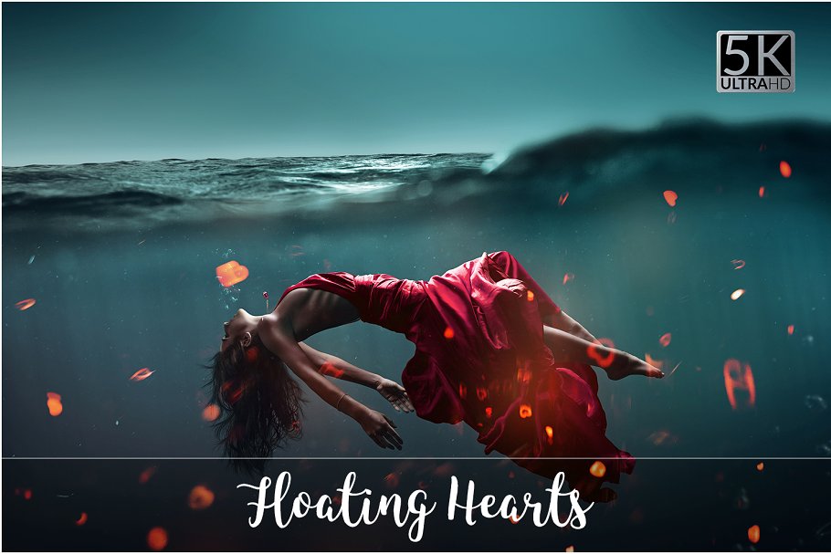高分辨率浮动心形照片效果处理叠层 5K Floating Hearts Overlays