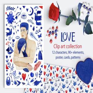 个性特别情人节水彩艺术画素材包下载