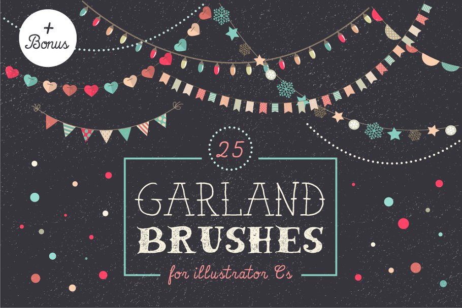 节日装饰元素图案AI笔刷 Holidays Garland Brushes set + bonus