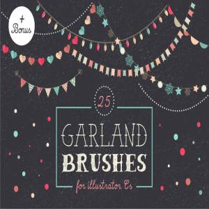 节日装饰元素图案AI笔刷 Holidays Garland Brushes set + bonus