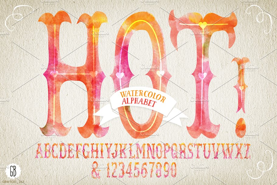 水彩手绘英文字母插画素材 Watercolor alphabet HOT