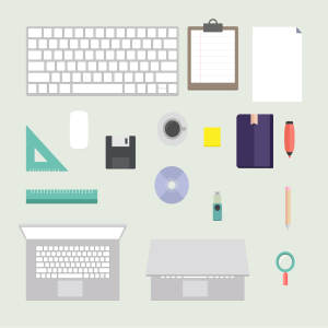 扁平设计风格办公桌场景矢量插画 Flat Office Desk