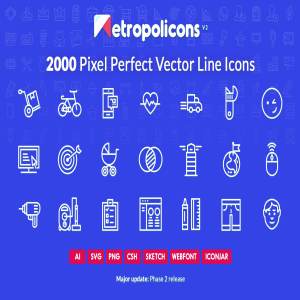 2000枚完美像素线条矢量图标 2000 Line Icons Set Metropolicons