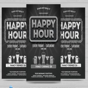 酒吧清吧冷饮店活动海报PSD模板 Happy Hour Flyer