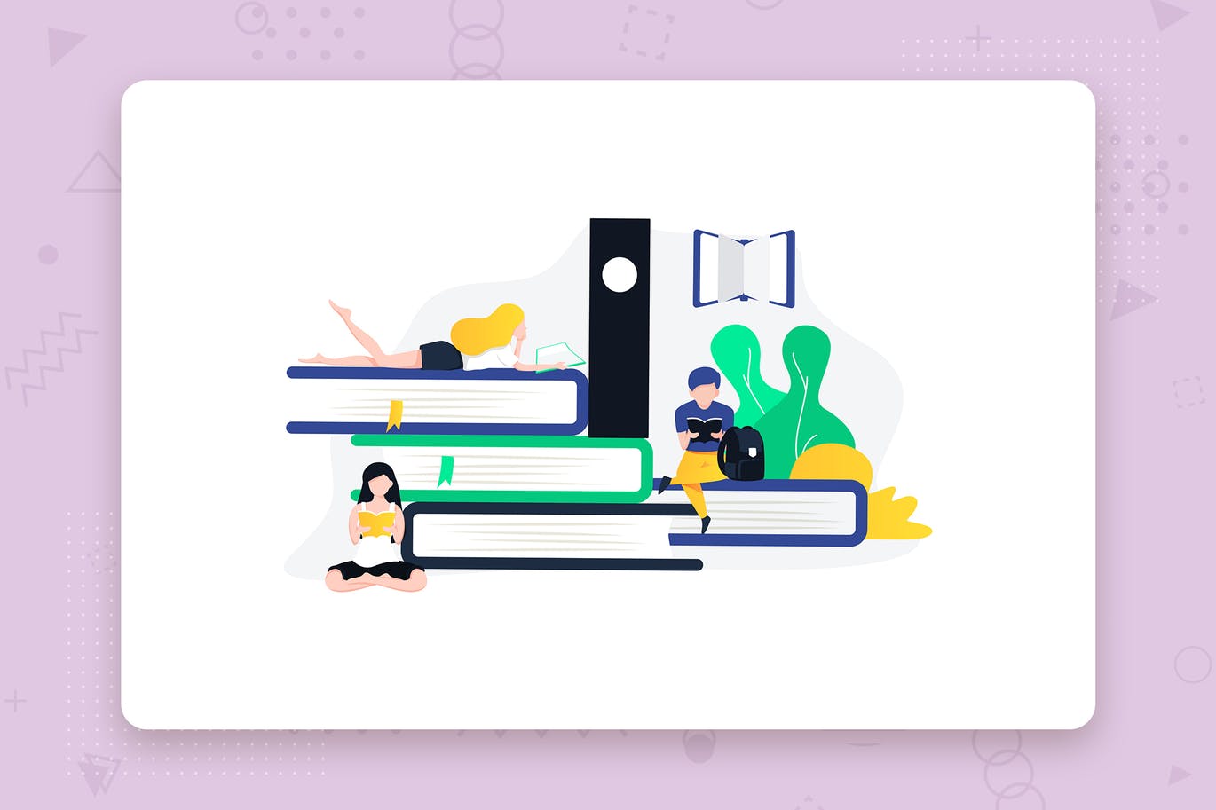 图书阅读场景矢量概念插画 Read Book Everywhere vector illustration concept