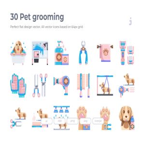 30枚扁平设计风格宠物美容主题矢量图标 30 Pet grooming Icons – Flat