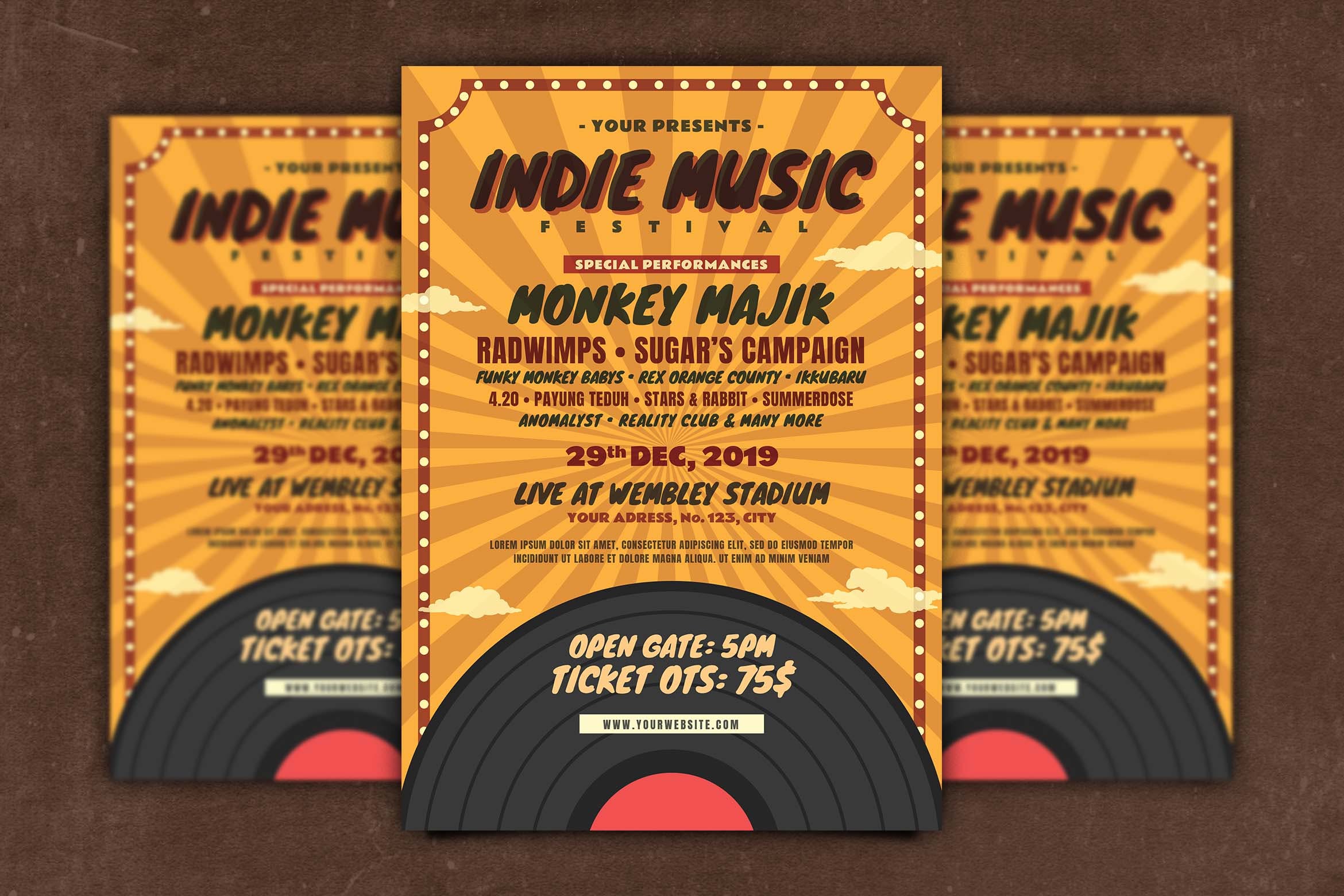 独立音乐会音乐节活动传单设计模板 Indie Music Flyer