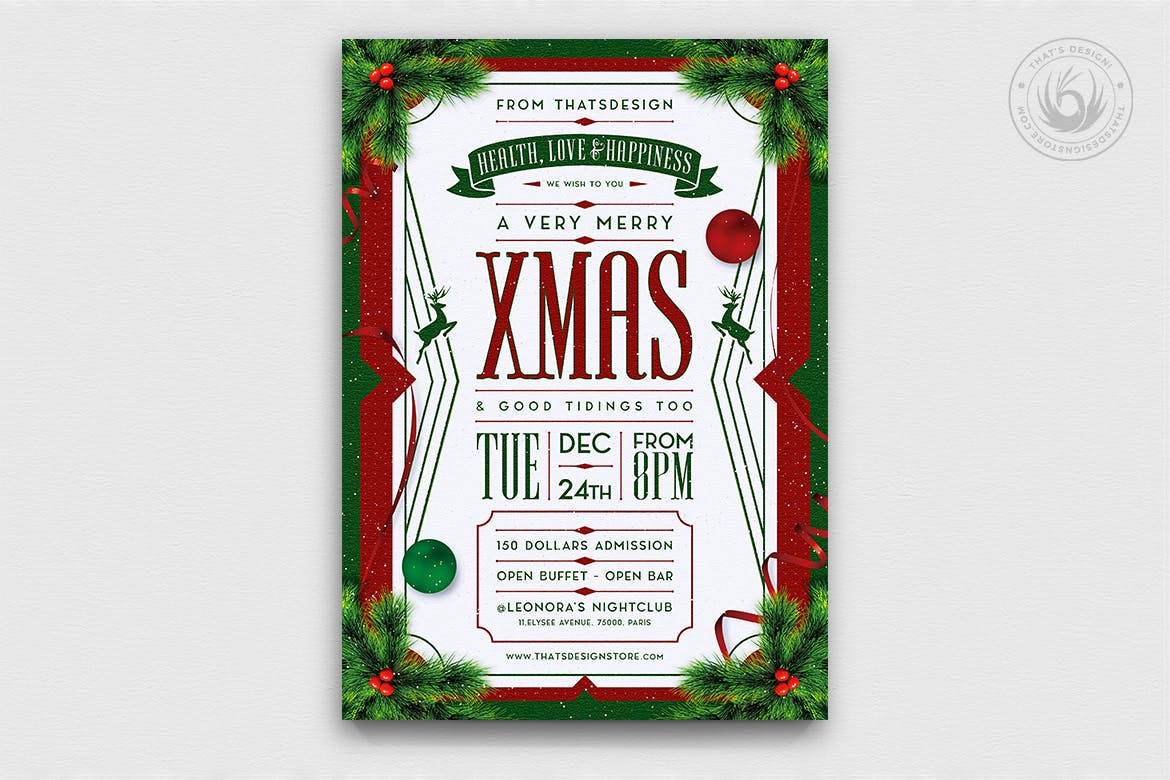 夜店俱乐部平安夜活动海报传单设计模板v8 Christmas Eve Flyer Template V8