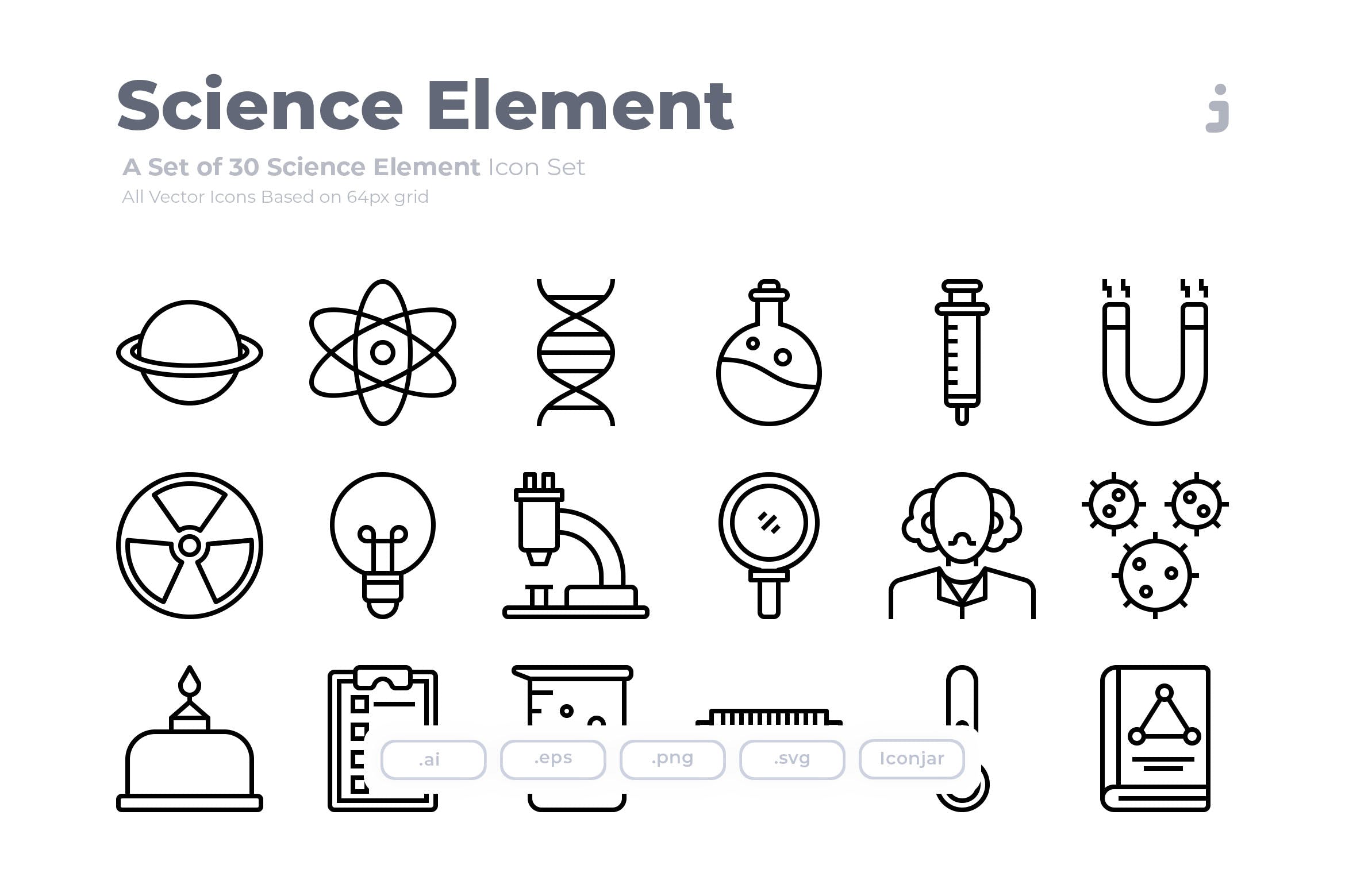30枚科学元素Outline风格矢量图标 30 Science Element Icons – Outliner