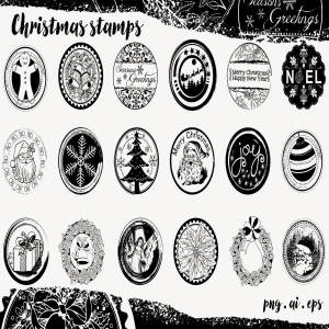 圣诞节日主题封条数码印章设计 Christmas Seals Digital Stamp Set