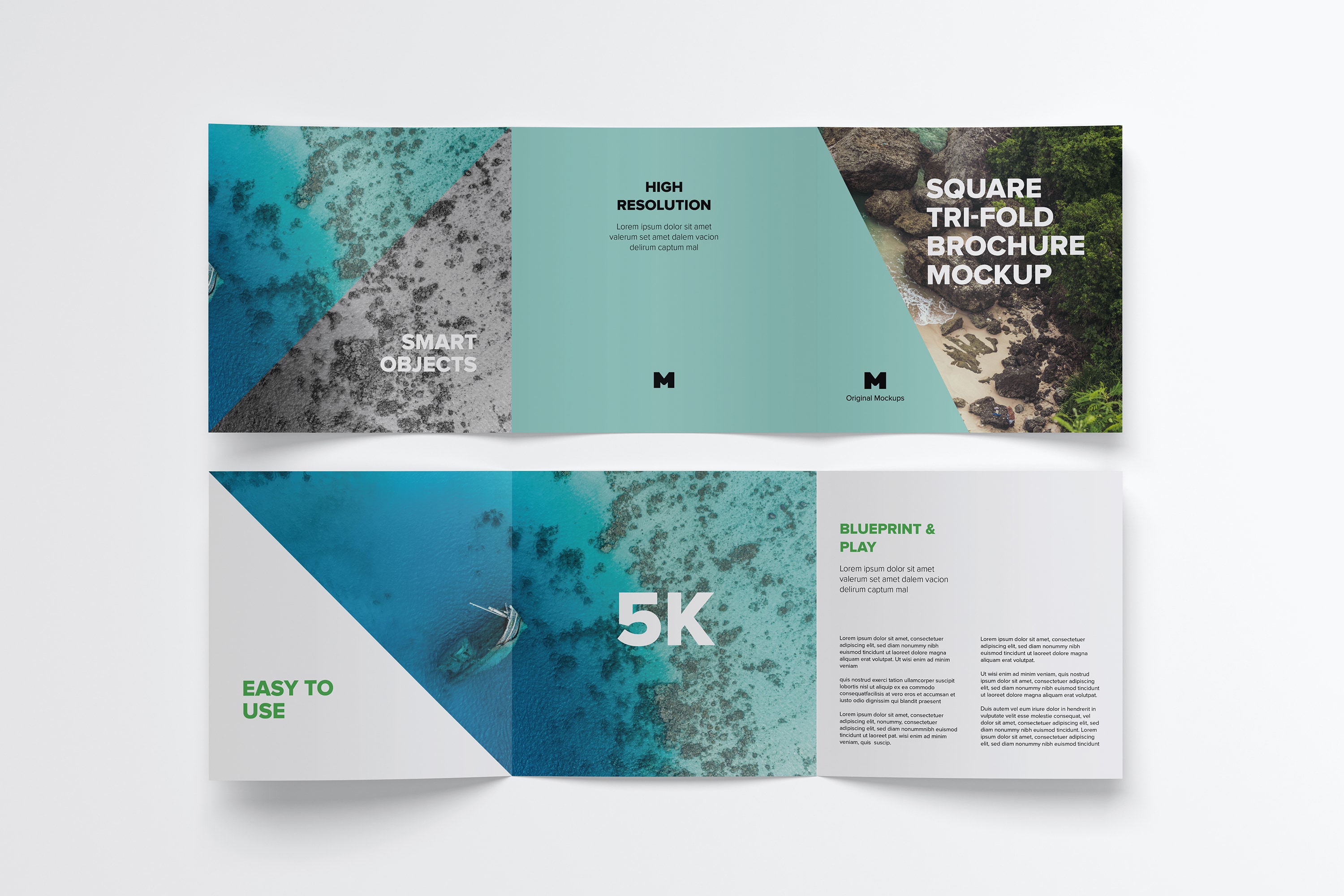 方形三折页小册子封面&内页设计效果图样机05 Square Tri-Fold Brochure Mockup 05