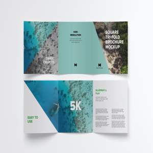 方形三折页小册子封面&内页设计效果图样机05 Square Tri-Fold Brochure Mockup 05