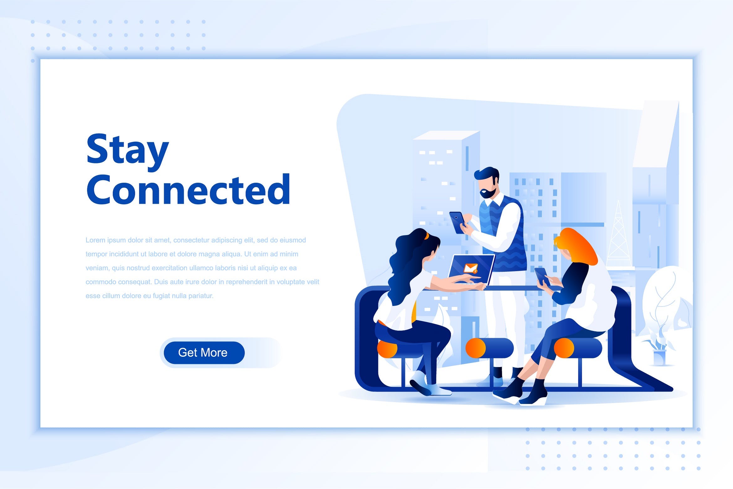 社交网络主题网站设计矢量插画素材 Social Network Flat Landing Page Header
