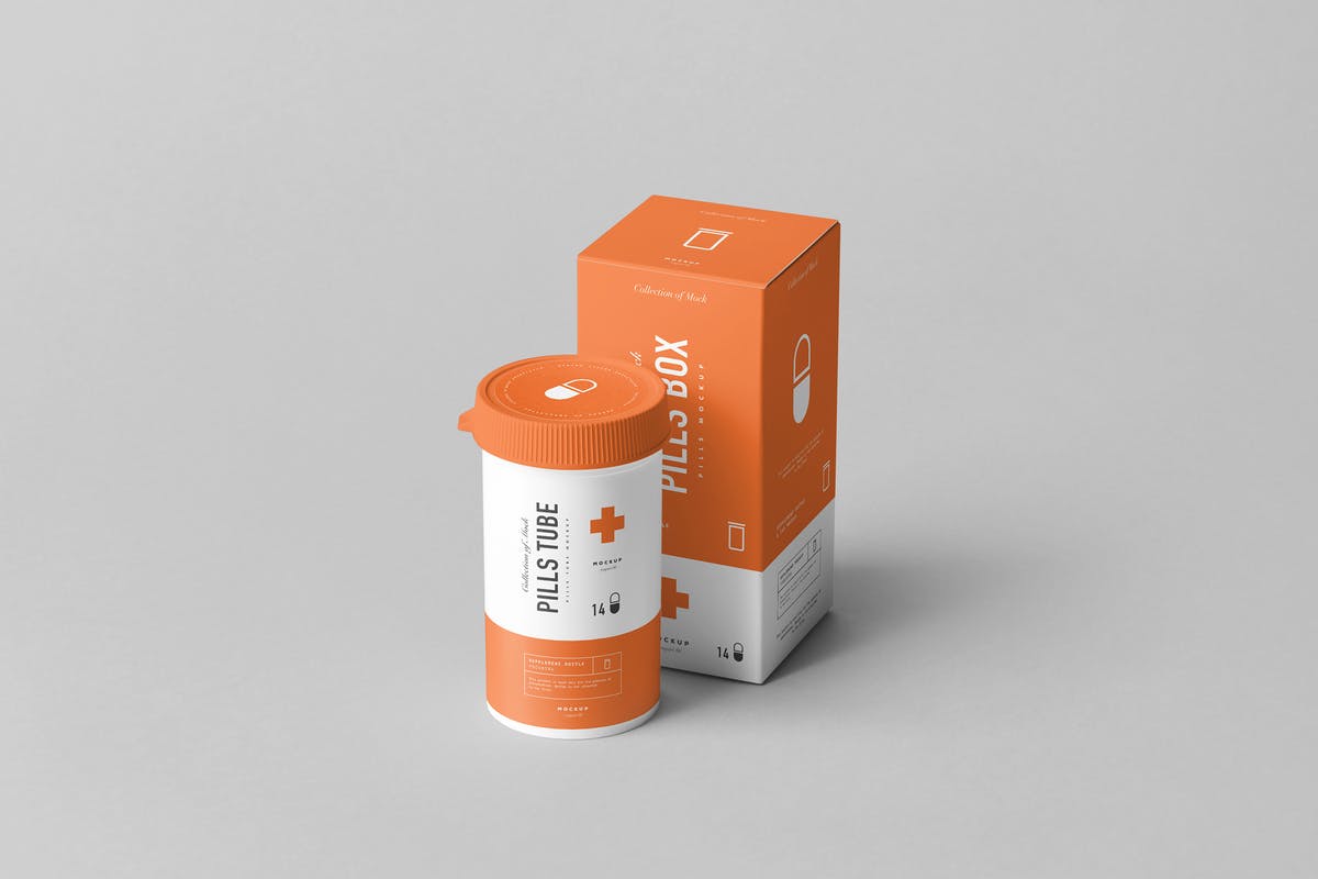 药丸樽药丸盒样机模板 Pills Tube & Box Mock-up