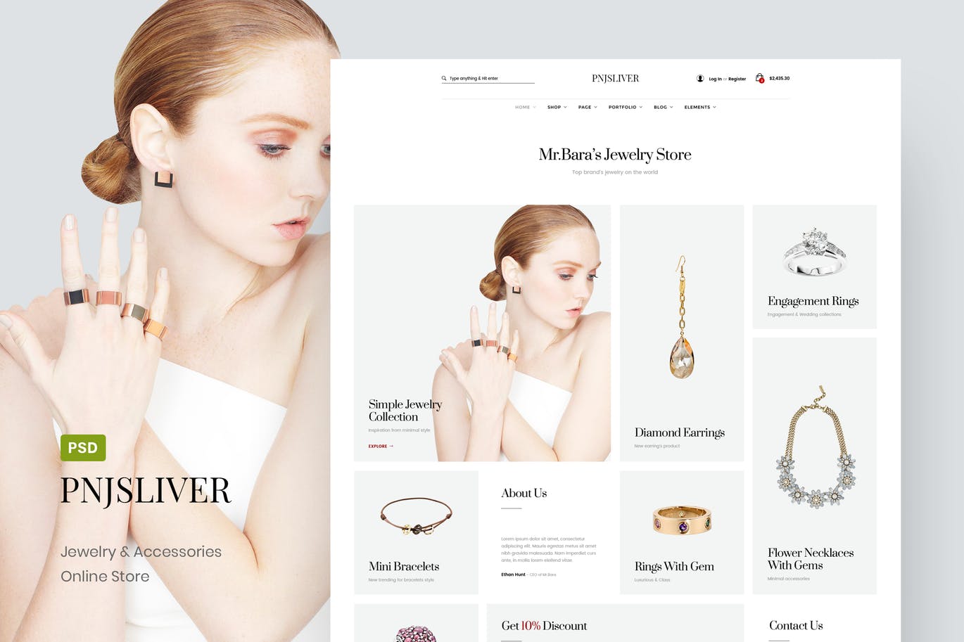 珠宝首饰网上商城网站设计PSD模板素材 PNJ Sliver – Jewelry Store Online PSD Template