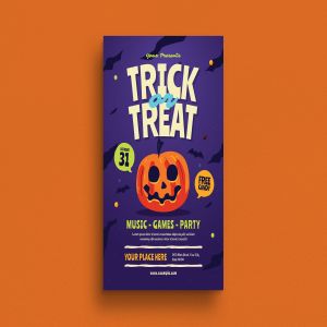 万圣节不给糖就捣乱主题活动海报传单设计模板 Halloween Trick or Treat Event Flyer