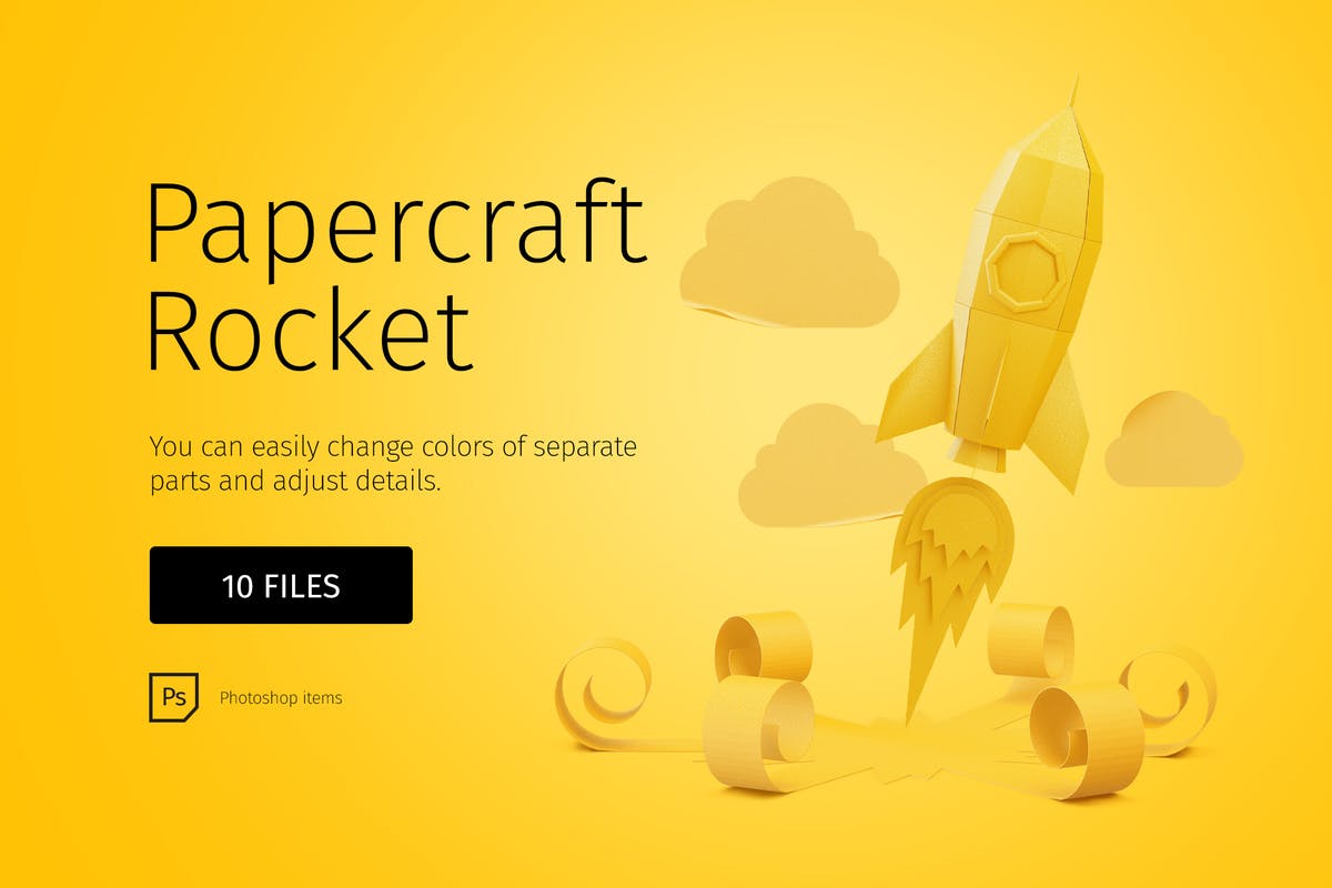 火箭剪纸立体模型场景样机模板 Papercraft Rocket
